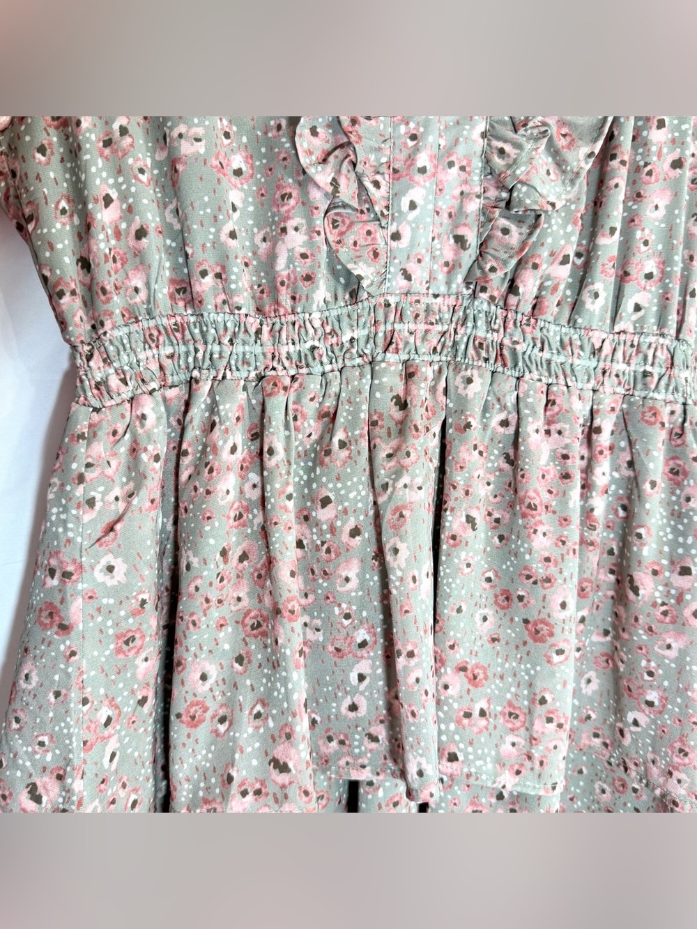 Perfectly Priscilla Boutique Mini Dress With A Green Pink Floral Pattern Size M - Picture 7 of 14